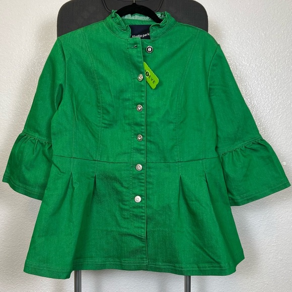 Studio Park x Jane Treacy Women's Green Denim Jacket Size S - Picture 2 of 13